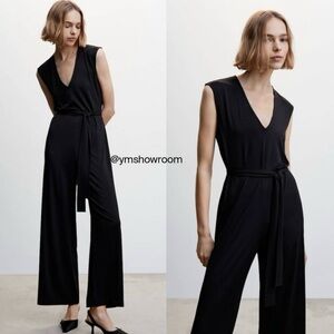 Mango Black Belted Jumpsuit XL NWT